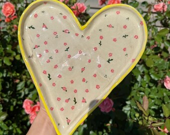 Flower Heart Dessert Plates, Handmade ceramic, valentine pottery, gifts for her -handmade plates-cute plates, ceramic speckled, mug