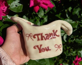 Ceramic Thank You Shopping Bag Planter, Small Pottery Trinket Holder, Bows, Unique Gufts for Her, Plant lover, Handmade Ceramics