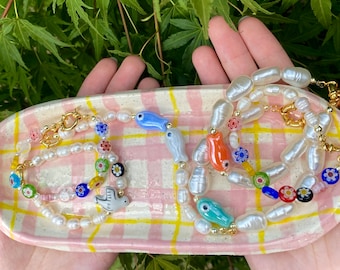 Personalized Italian Ceramic Fish Beaded Bracelet, Handcrafted Pearl Bracelet, Birthday Gift, Gift for Her, Unique, Charm Bracelet