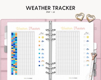 Weather Tracker, Weather Report Tracker, Weather Log, Yearly Temperature Tracker, Temp, A5 Dot Journal, Journal Page