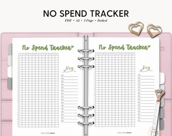 No Spend Tracker, Budget Tracker, Finance Log, No Spend Days, No Spend Challenge, Money, Saving, Budgeting, A5 Dot Journal, Journal Page