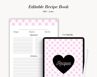 Editable Recipe Book, Editable Recipe Binder, Recipe Cookbook, Recipe Planner, Recipe Cards, Recipe Template, Cookbook Template