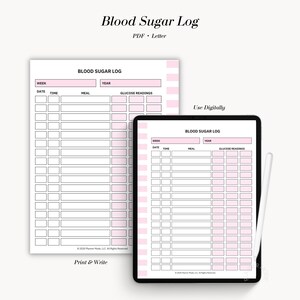 Blood Sugar Tracker Printable | Diabetes Log PDF | Glucose Monitoring Journal | Health Tracker | Blood Sugar Log Sheet