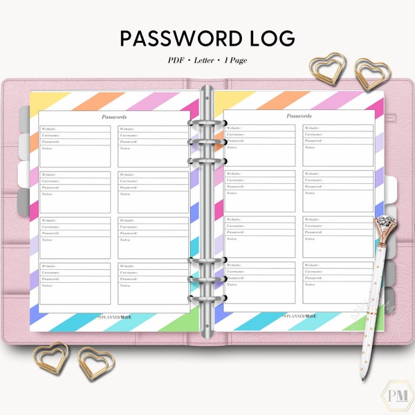 Password Log, Password Keeper, Printable Password Tracker, Website Login, Password Manager, Login Organizer, Account Information