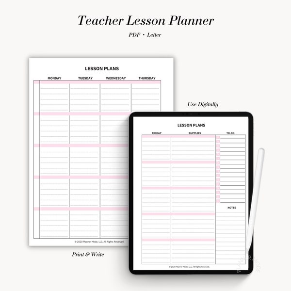 Teacher Lesson Planner, Lesson Planner Printable, Weekly Lesson Plans, Teacher Organizer, Teacher Planner, Homeschool Lesson Planner