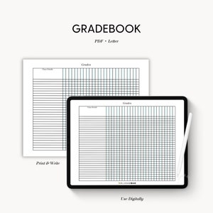 Printable Grade Book, Landscape Teacher Grading System, Grade Tracker, Digital Gradebook, Grade Book for Teachers, Homeschool Grades