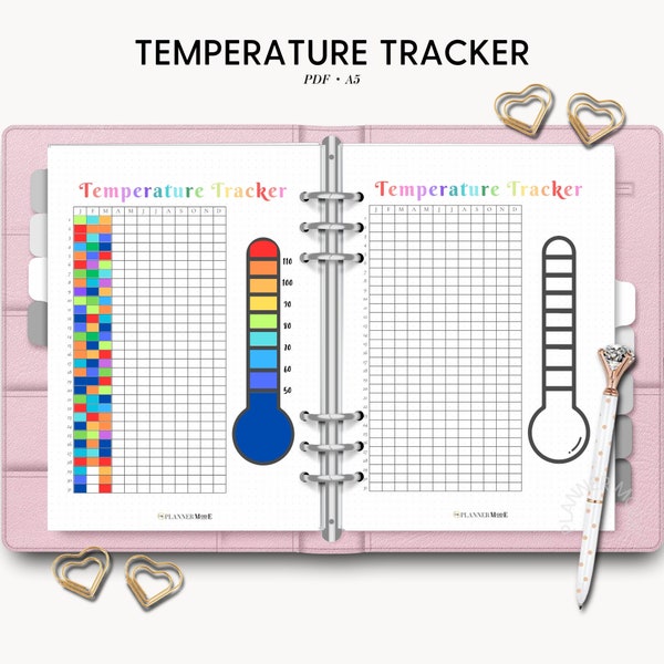 Suivi de la température, Journal météorologique, Suivi annuel de la température, Suivi de la fièvre, Journal des maladies, Planificateur de santé, Temp, A5 Dot Journal, Page Journal