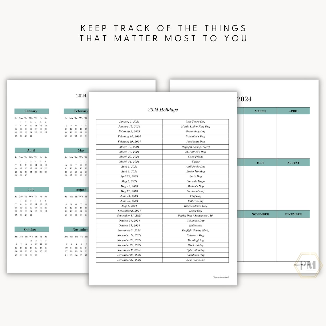 2024 Monthly Planner, 2024 Planner Printable, Weekly 2024 Planner