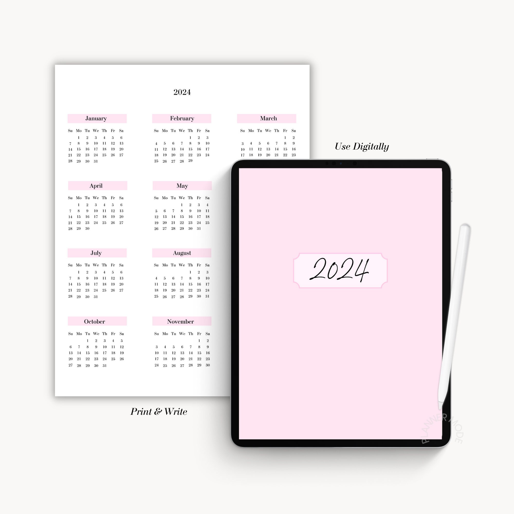 2024 Calendar Portrait Printable, Monthly 2024 Planner, Weekly 2024