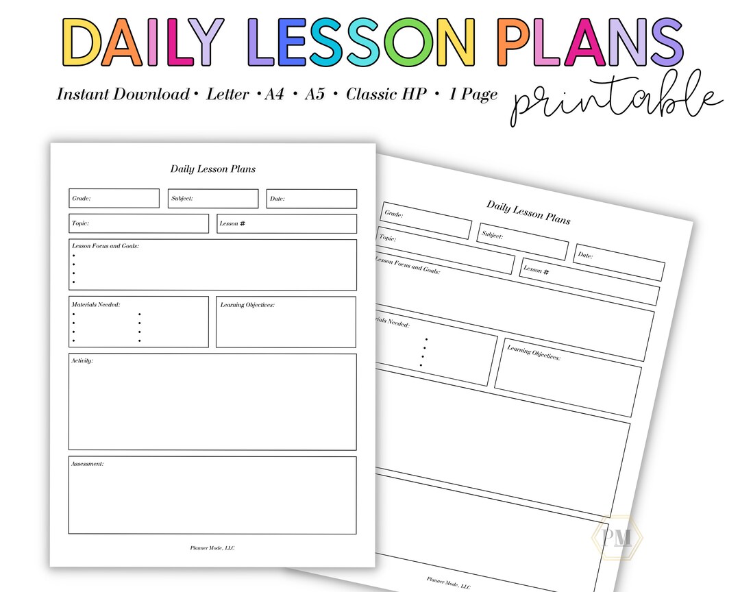 Daily Lesson Planner, Lesson Plan Template, Lesson Planner Printable ...