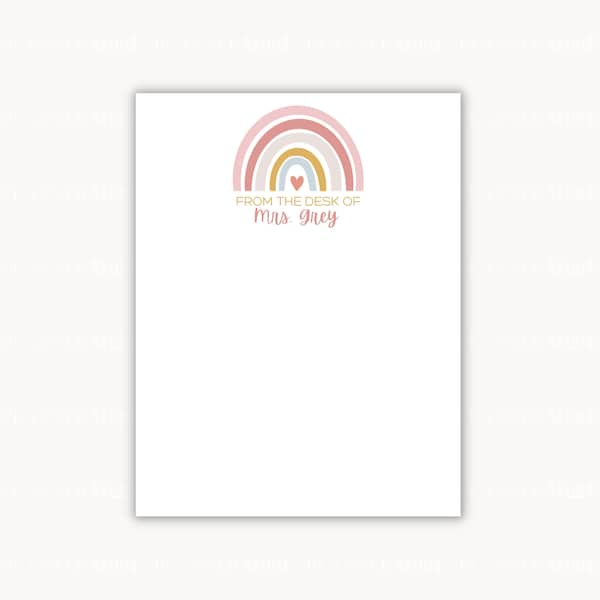 Rainbow Custom Teacher Notepad, Office Notepad, Personalized Stationary, Printable Teacher Template, A Note from Teacher, Editable | T26