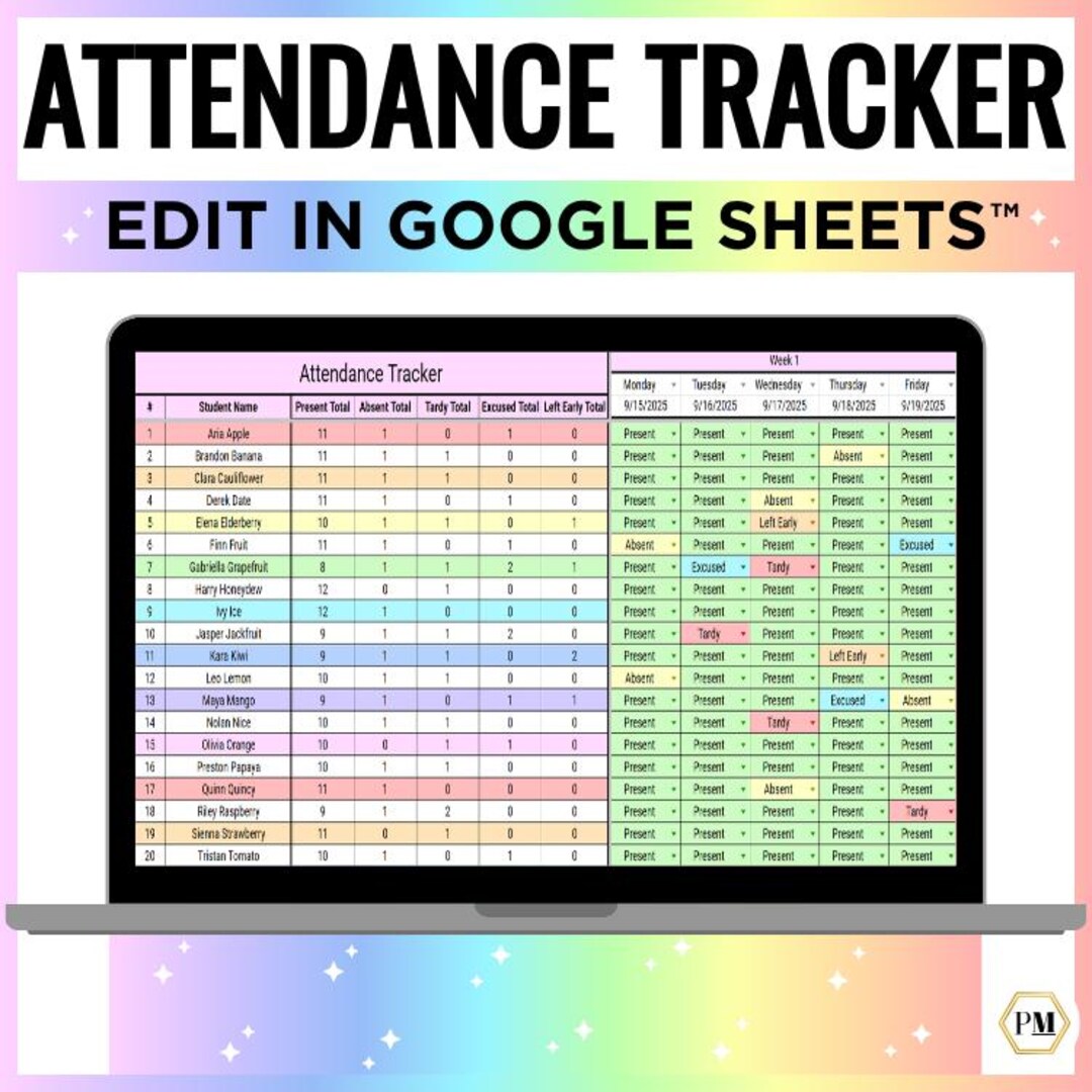 Digital Attendance Tracker, Editable Student Attendance Log for ...