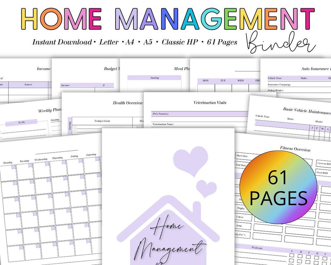 Home Management Binder: Printable Household Planner (letter, A4, A5, HP ...