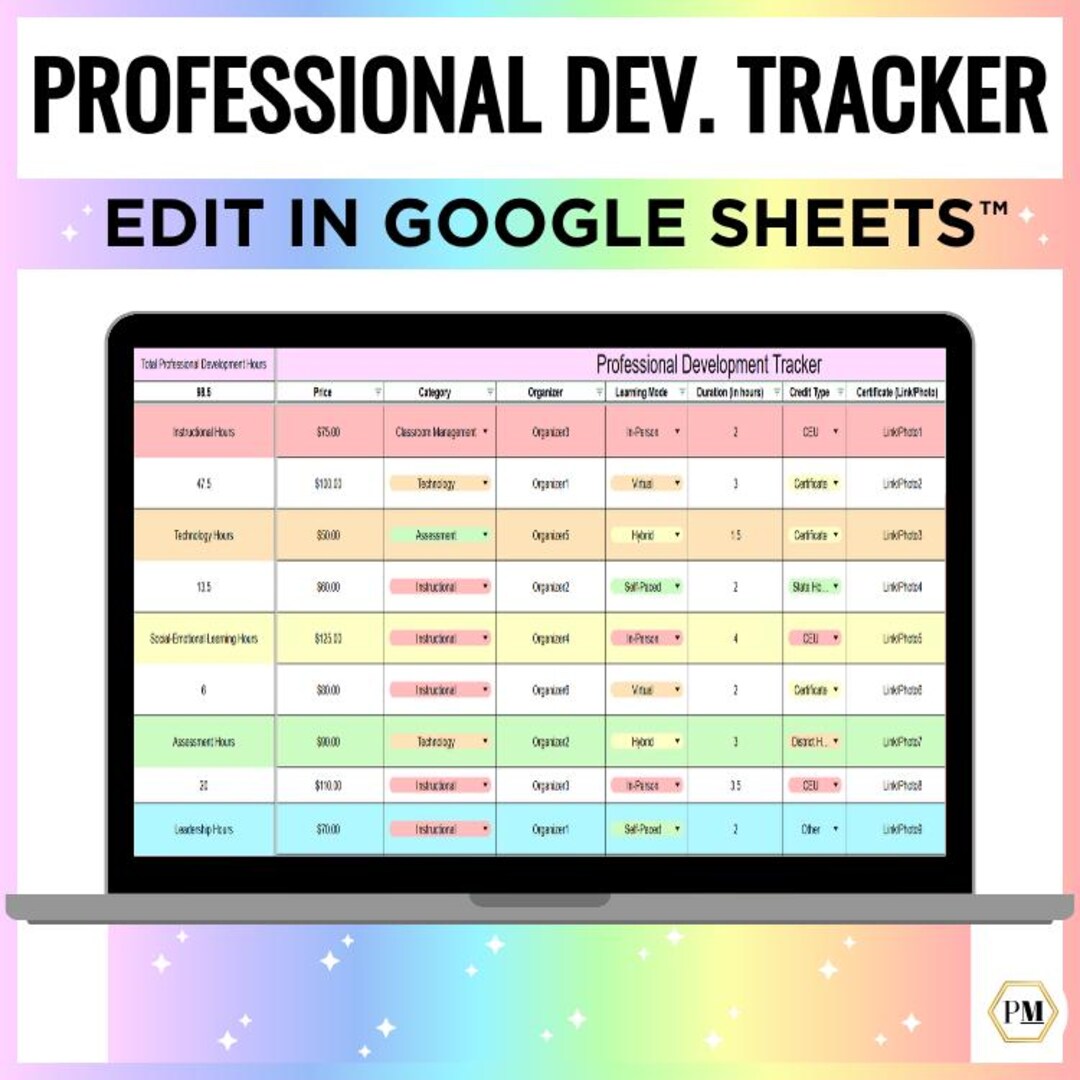 Tracker For Development Workforce Programs Professional Development Tracker, Editable Continuing Education ...