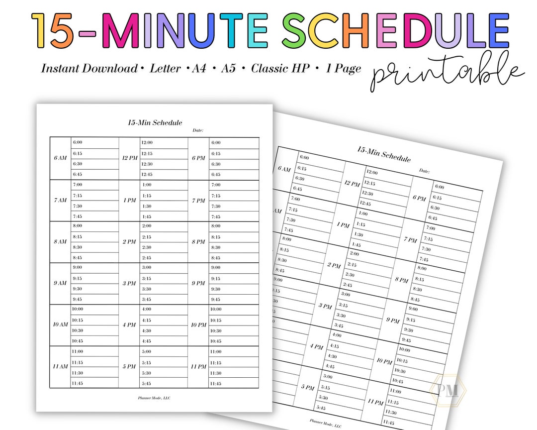 15 Minute Daily Schedule Planner: Time Blocking, Client Schedule ...