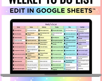 Digital Weekly To Do List, Task Tracker for Teachers, Teacher To Do List Spreadsheet