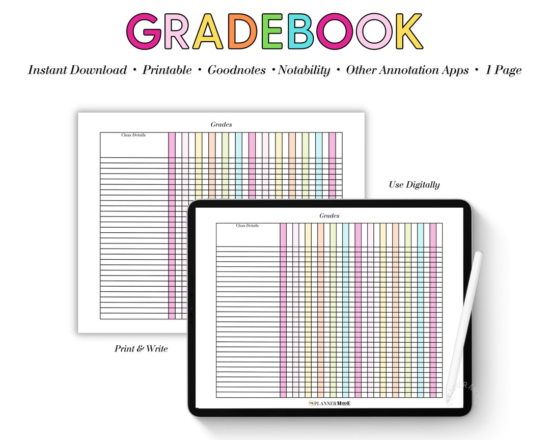 Printable Teacher Gradebook: Homeschool Grade Tracker (digital Download ...