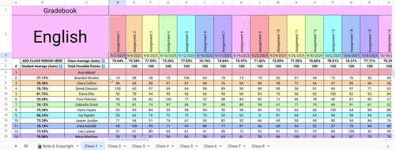 Digital Gradebook, Google Sheets Template, Editable Teacher Grade Book ...
