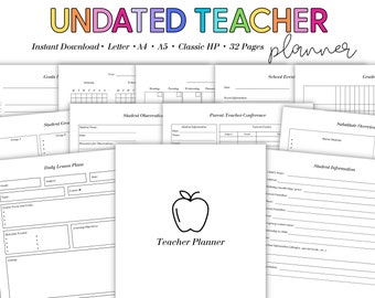 Undated Teacher Planner: Printable Gradebook (Digital Download)