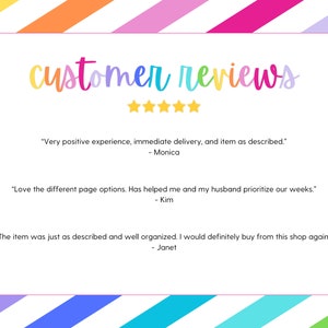 K&ouml;nnte beinhalten: Eine wei&szlig;e Karte mit dem Text "customer reviews" in Regenbogenfarben und f&uuml;nf goldenen Sternen. Die Karte zeigt drei Kundenbewertungen mit positivem Feedback.
