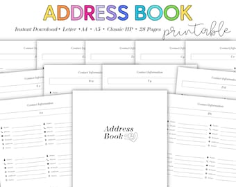 A-Z Contact List Printable: Address Book (Letter, A4, A5, Classic HP) (Digital Download)
