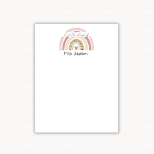 Rainbow Custom Teacher Notepad, Office Notepad, Personalized Stationary, Boho Notepad Template, A Note from Teacher, Editable | T27