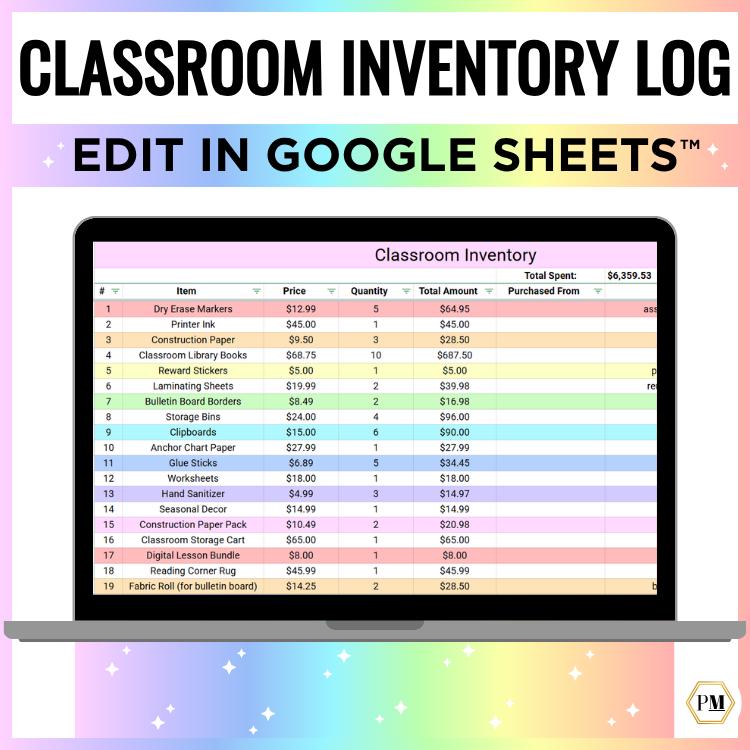 Classroom Inventory Tracker, Inventory Log, Editable Teacher Supply Log ...