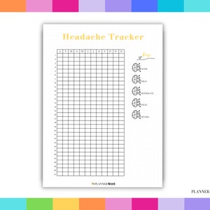 Afdrukbare hoofdpijntracker, migrainelogboek voor symptomen, triggers, pijnniveaus, medische dagboekpagina, pdf direct downloaden