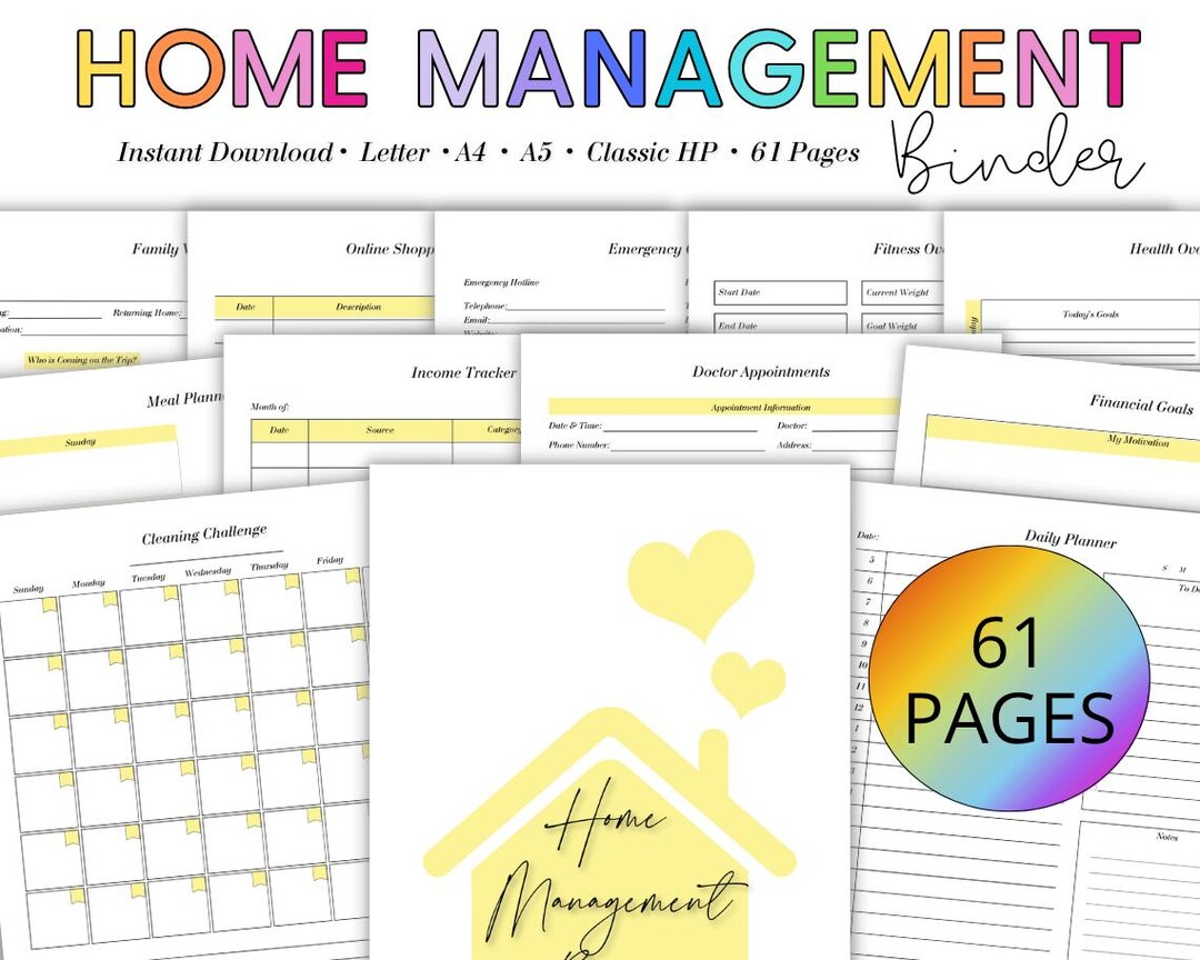 Home Management Planner: Printable Household Binder (digital Download ...