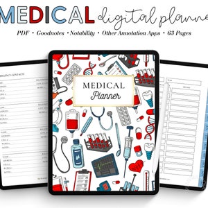 Medical Planner Digital, Health Planner,  Wellness Planner, Medication List, Caregiver Organizer, Doctor Visits, Family Medical History