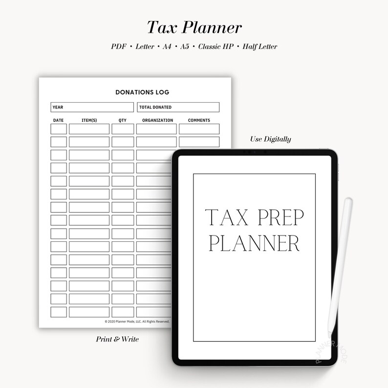Tax Worksheets, Printable Tax Binder, Tax Preparation, Tax Templates ...