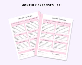 Expense Tracker, Monthly Expenses, Monthly Bill Tracker, Savings Tracker, Finance Planner, Personal Expense Log, Household Expenses