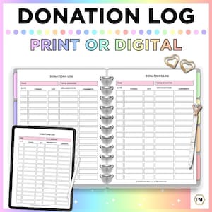 Donation Tracker Printable: Tithe Log, Charitable Giving (Letter Size) (Digital Download)