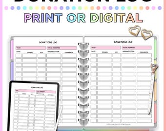 Donation Tracker Printable: Tithe Log, Charitable Giving (Letter Size) (Digital Download)