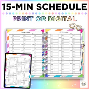 15 Minute Schedule Printable: Daily Time Block Planner (Digital Download)