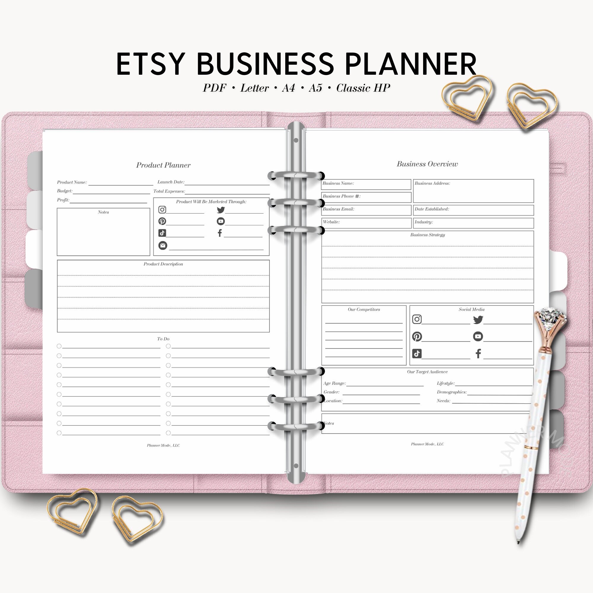 Etsy Business Planner, Printable Business Planner, Digital Etsy Planner