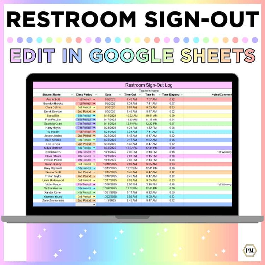 Restroom Sign Out Sheet, Bathroom Sign Out Log, Student Tracker (google ...