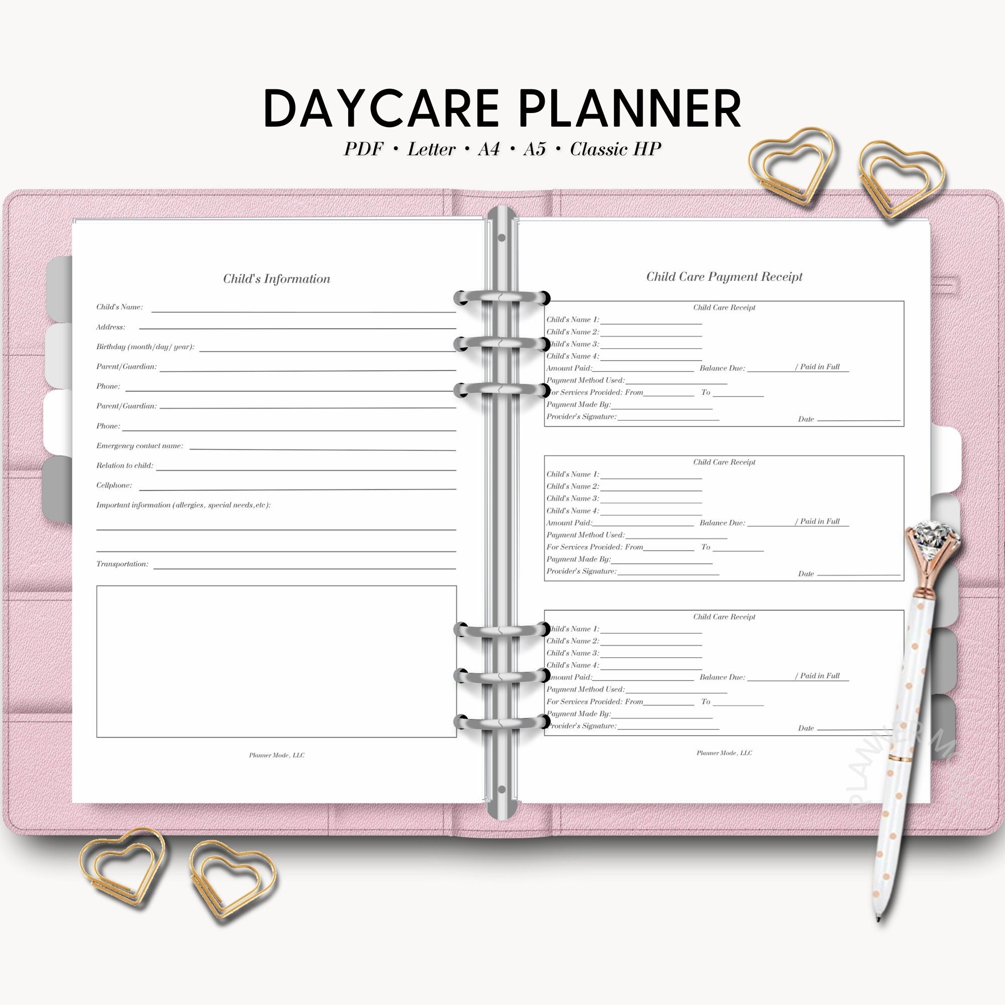 Daycare Planner Child Care Planner Daycare Forms Home Etsy