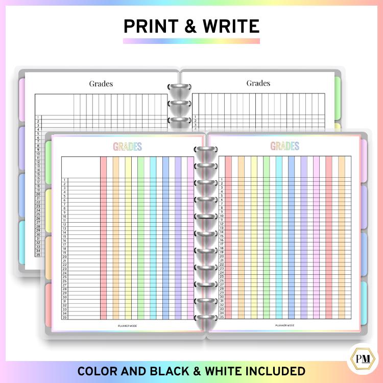 Gradebook, Teacher Gradebook Printable, Colorful Gradebook, Printable ...