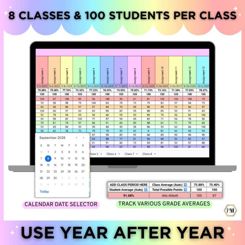Digital Gradebook, Google Sheets Template, Editable Teacher Grade Book ...