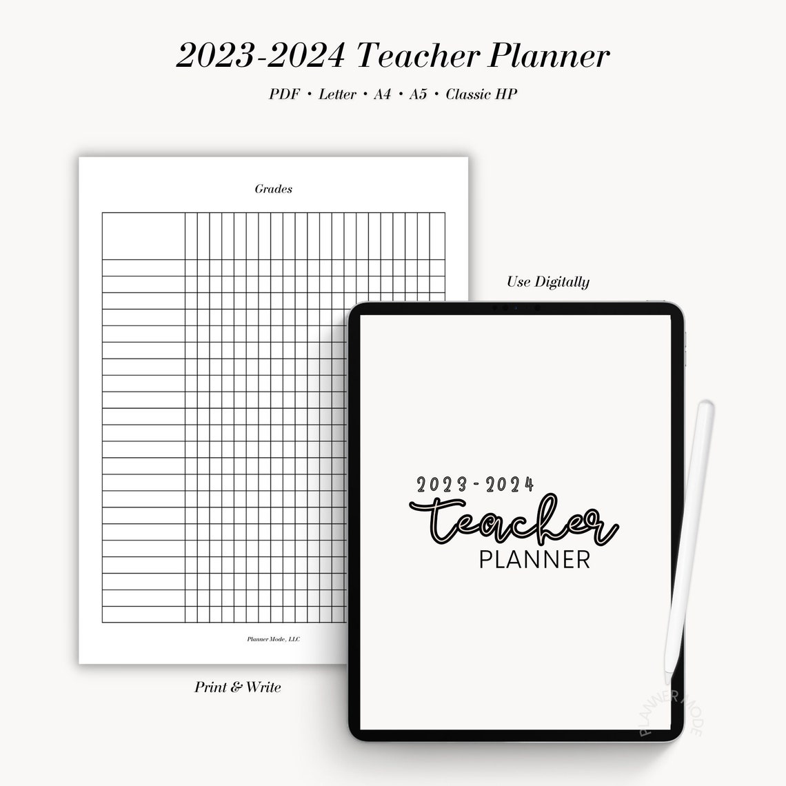 Teacher Planner Printable Teacher Gradebook 2023 2024 Etsy