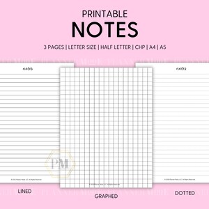 Note Pages Printable | Lined, Dot Grid & Blank Notes PDF | Perfect for Journaling, Planning, and Study | Instant Download