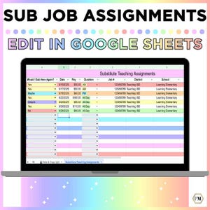 Substitute Teaching Assignments, Editable Substitute Teacher Jobs, Teacher Planner, Classroom Management Spreadsheet