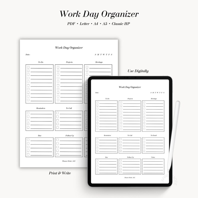 Work Day Organizer Printable | Daily Work Planner PDF | Task List ...