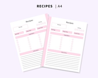 Recipe Book, Recipe Binder, Cookbook, Recipe Planner, Recipe Printable, Meal Planner Template, Food Journal, Grocery Shopping