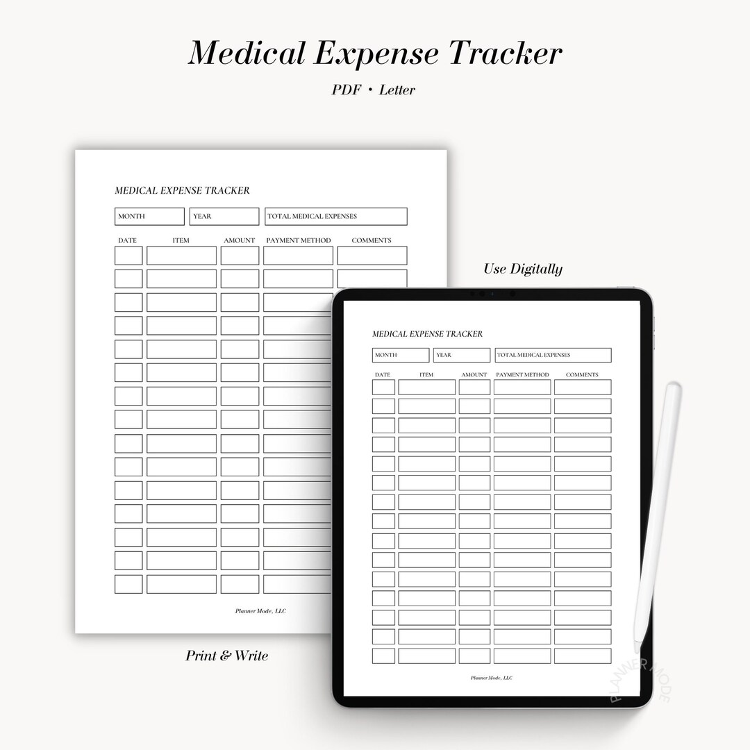 Medical Expense Tracker, Expense Log, Medical Expenses, Medical Inserts