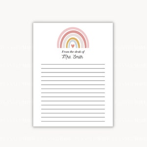 Bloc de notas de arcoíris forrado para profesores, Bloc de notas de oficina, Papelería personalizada, Plantilla de profesor imprimible, Una nota del profesor, Editable/