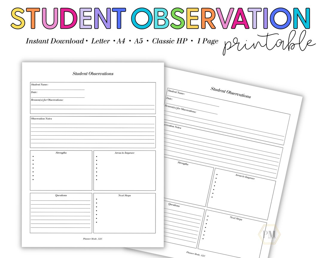 Student Observations, Observation Notes, Student Overview, Classroom ...