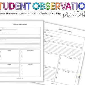 Schülerobservationen, Beobachtungsnotizen, Schülerübersicht, Klassenzimmerobservationen, Sonderpädagogik, Beobachtungsbogen, Schülernotizen