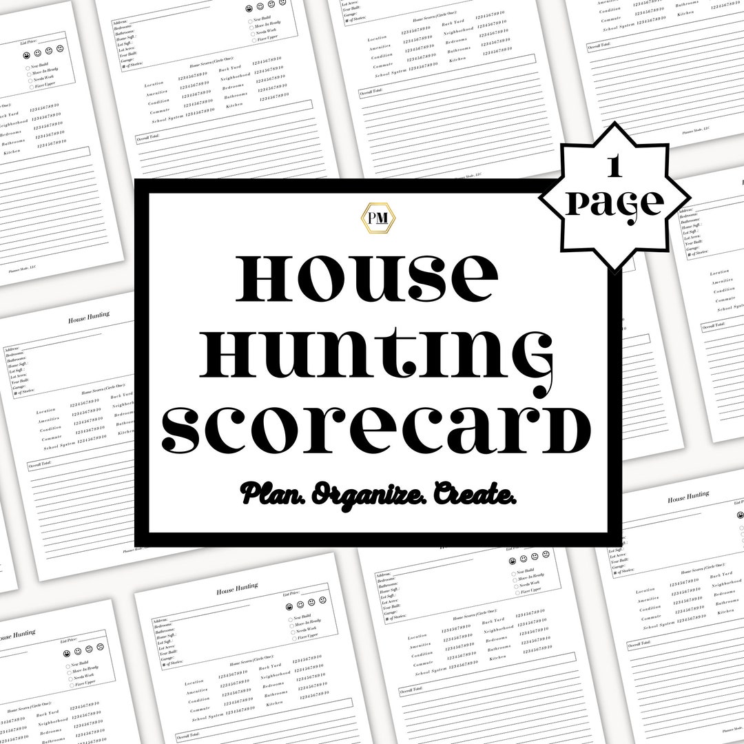 House Hunting Scorecard, House Criteria, House Hunting Checklist, Home